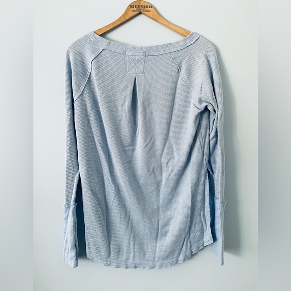 Free People We the Free Snowy Thermal Baby Blue Shirt, Small, Oversized - Picture 6 of 14